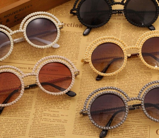 Metal Luxury Pearl Round Sunglasses